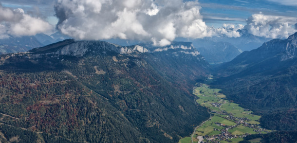    mountain Steinplatte near Kössen, Tyrol, aerial view 